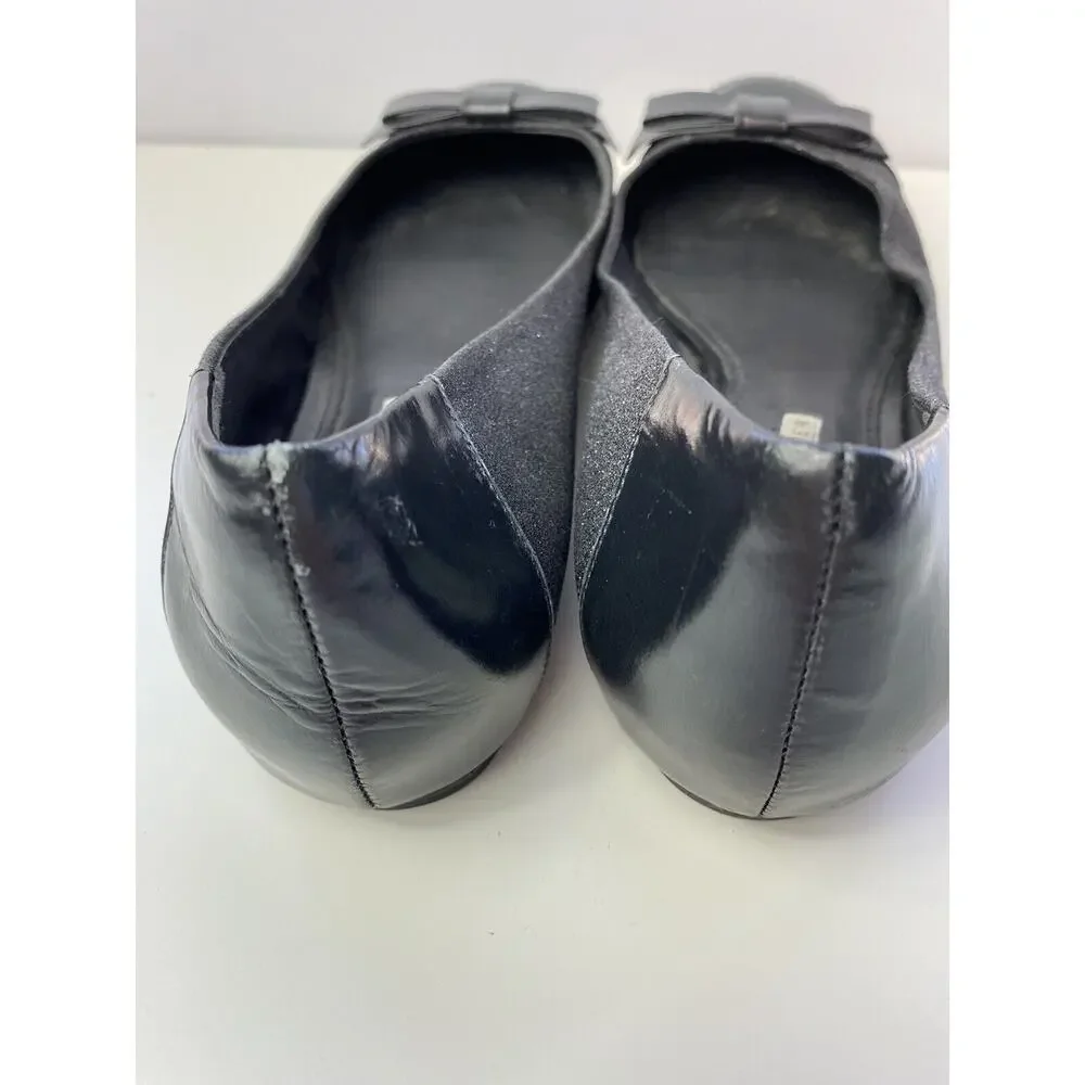 9 M Vera Wang Lavender Collection Label Black Shimmer Ballet Flats Leather